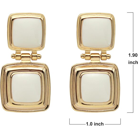 Cream Cute Gold Geometric Statement Jewelry Dangle Drop Earrings for Women - Picture 6 of 7